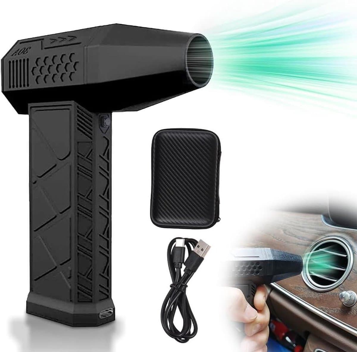 Elektrische Bladblazer - Draagbare Stofzuiger - Computer Reinigen - 130.000 RPM Motor - 200W Vermogen - Zwart — afbeelding 1