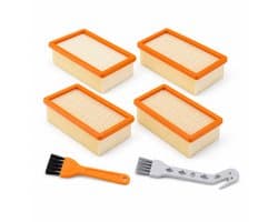 JustValue Vlakfilterset 4 Stuks - Geschikt voor Kärcher WD4/WD5/WD6 en MV4/MV5/MV6 - Met 2 Reinigingsborstels