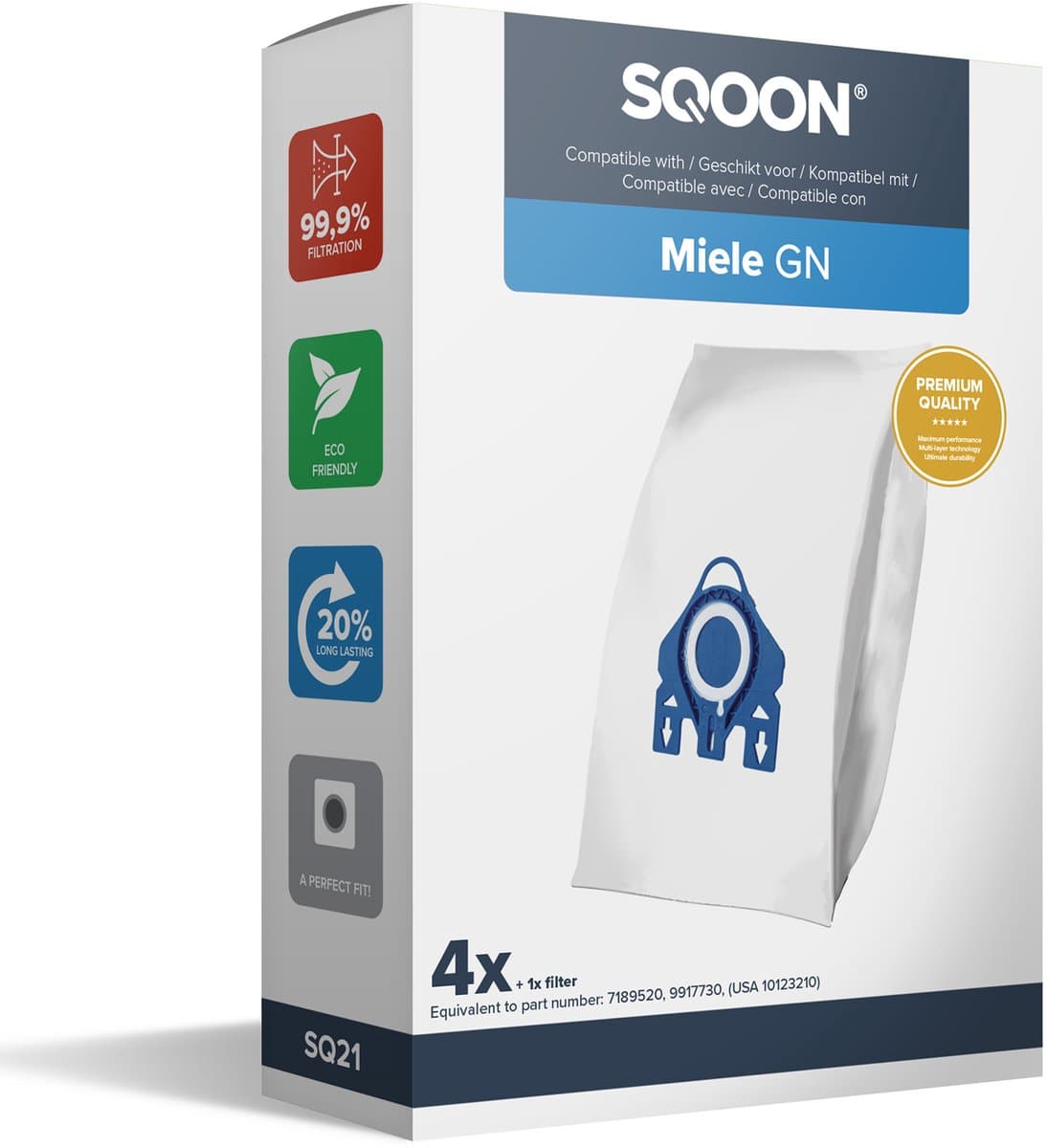 SQOON ® - Stofzuigerzakken geschikt voor Miele G/N - Miele 9917730 - o.a. Miele Complete C2, Complete C3, Classic C1, S8, S5, S2 Series - 4 Stuks — afbeelding 1