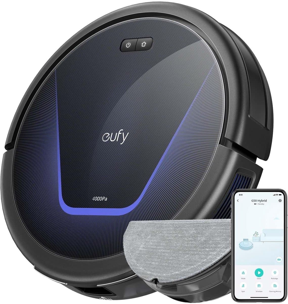eufy G50 Hybride Robotstofzuiger met 4.000Pa Sterke Zuigkracht - Dynamische Navigatie - Proontwarrende Kam - Rolborstel - Dweilpad voor Lichte Oppervlakte Reiniging - Ideaal voor Huisdierhaar, Harde Vloeren en Tapijt — afbeelding 1