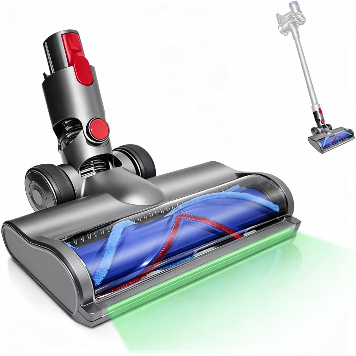 Stofzuigermond - Geschikt voor Dyson steelstofzuiger - Dyson V7,V 8,V10,V11,V15,SLIM - Led - Universele Stofzuigermond - Wasbare borstel - Blauw — afbeelding 1