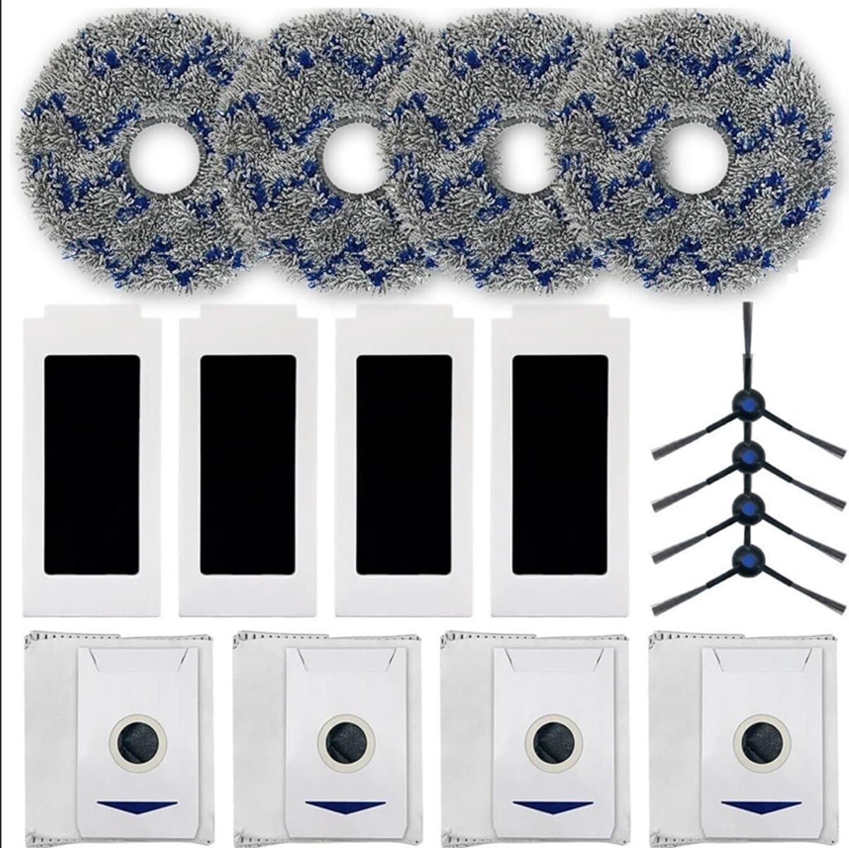 Reserveonderdelen geschikt voor ECOVACS DEEBOT T30 Omni/T30 PRO Omni – 17-delige accessoire set geschikt voor robotstofzuigers, inclusief 4 HEPA-filters, 4 dweilen, 4 zijborstels en 4 stofzakken. — afbeelding 1