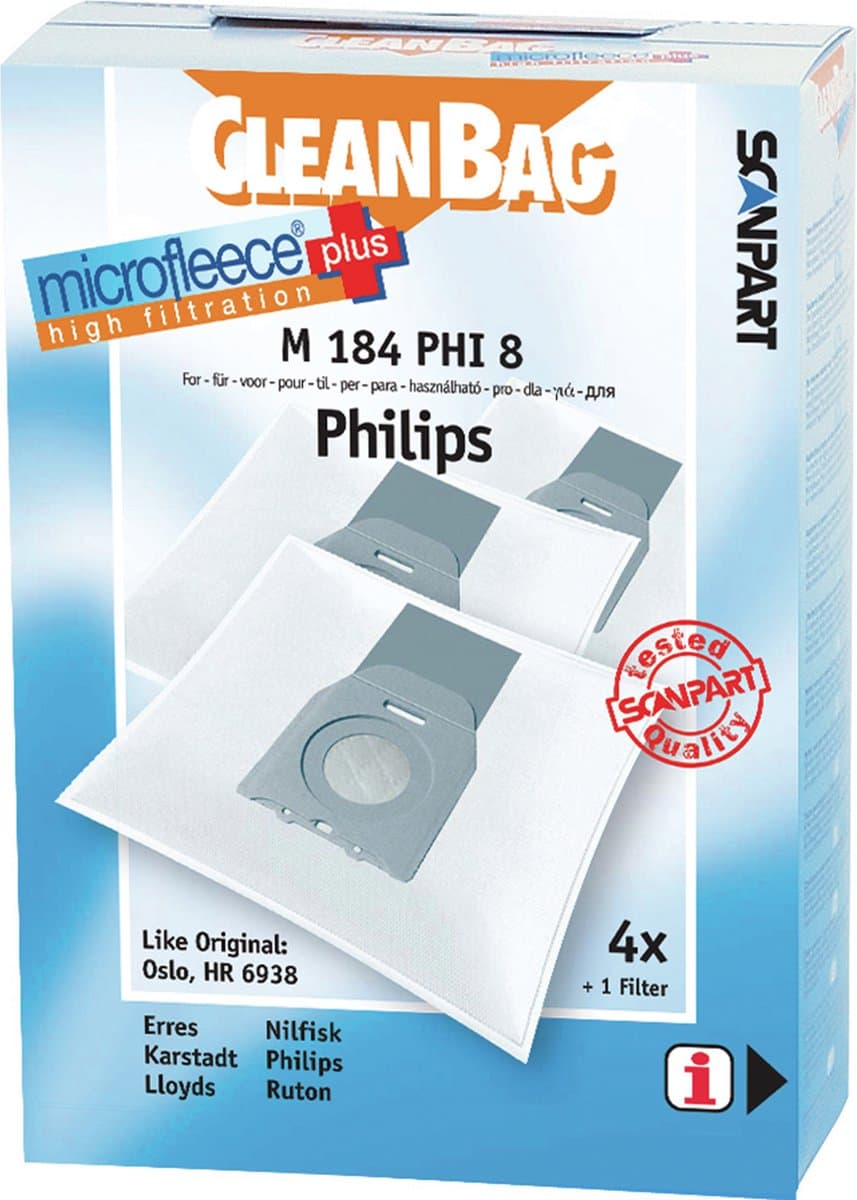 CleanBag stofzuigerzakken 4 stuks - Geschikt voor Philips - Oslo+ HR6938 - Inclusief 1 filter - Alternatief — afbeelding 1