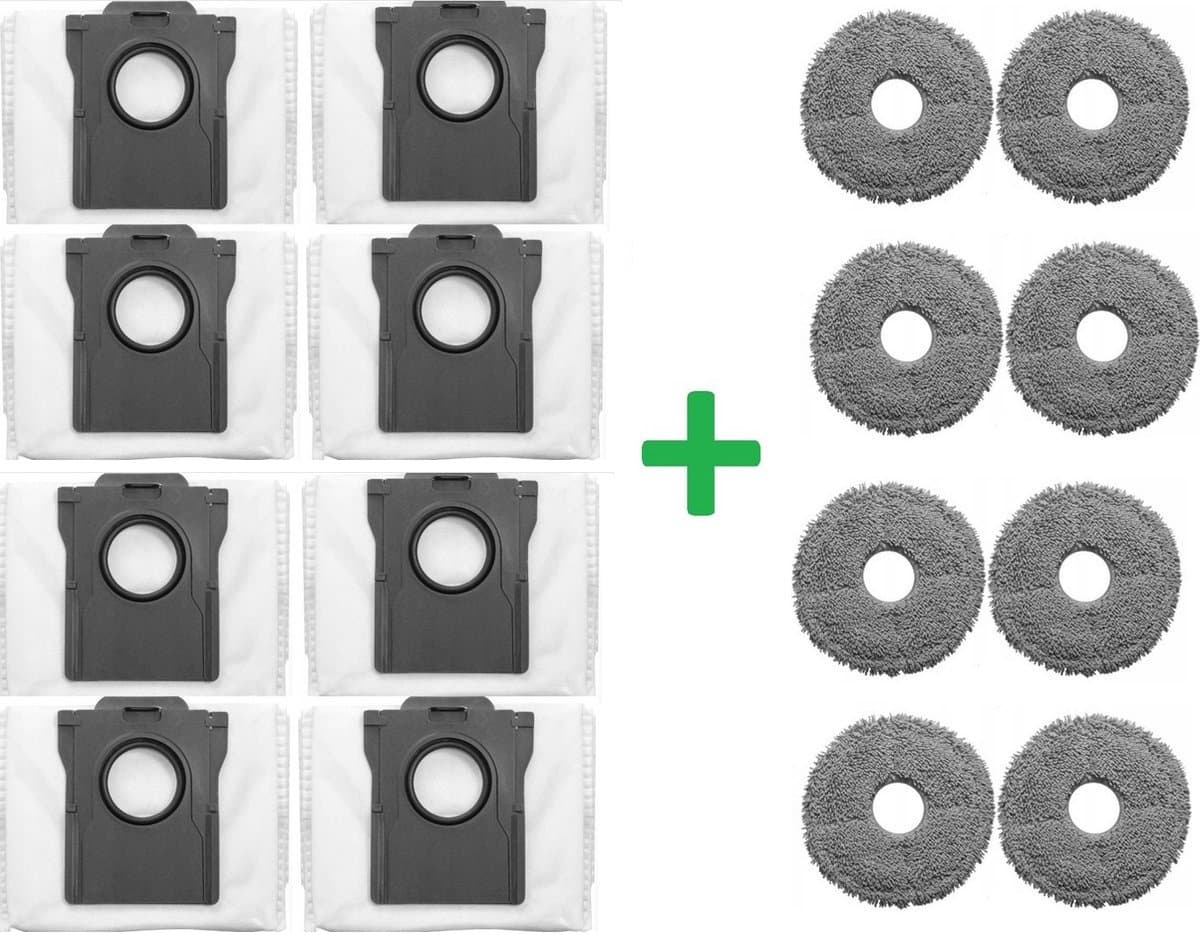 8 x mop - dweildoek + 8 x stofzuigerzak zak voor Dreame X50 - X40 - X30 - Hoogwaardige vervanging compatibel met Dreame L10s pro Ultra - L10s Pro Ultra Heat - X40 Ultra E12 - L40 Ultra - L10s Ultra Gen2 - Accessoires - reserveonderdelen — afbeelding 1