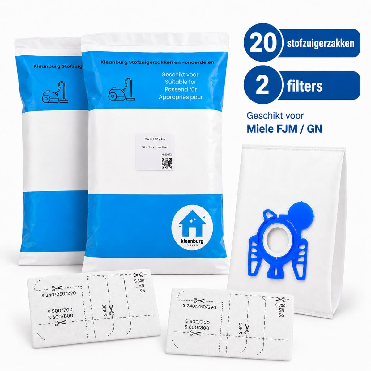 Kleanburg® - Stofzuigerzakken geschikt voor Miele GN 3-D - Classic C1, Complete C2, Complete C3, Cat and Dog - 20 Stofzuigerzakken en 2 Filters — afbeelding 1