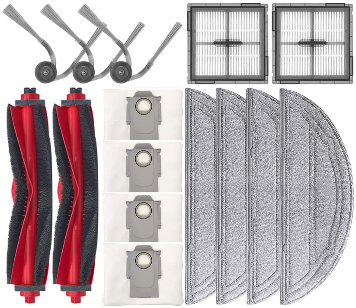 15 stuks accessoires - inclusief 2 hoofdborstels, 4 dweilpads, 3 zijborstels, 2 HEPA-filters, 4 stofzakken - Voor Roborock Q10 S5+ /Q10 S5/Q10 x5 /Q10 x5+ robotstofzuiger — afbeelding 1