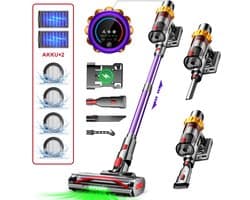 Hiaonyx steelstofzuiger - steelstofzuiger draadloos - 75000pa - 8*2200mAh - LED Verlichting - Geschikt voor Tapijten - twee batterijen - paars