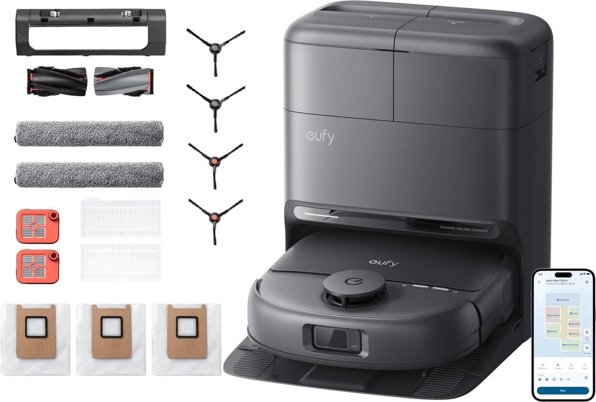 eufy Robotstofzuiger C28, HydroJet Zelfreinigende Dweil en Vervangingssets, 15.000 Pa Turbo Zuigkracht, 5-In-1 Robotstofzuiger & Dweil Voor Thuis, Anti-Klit Ontwerp, AI-Obstakelherkenning — afbeelding 1