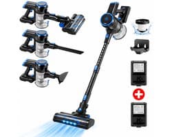 AG4100 Blue Steelstofzuiger Draadloos – Stofzuiger Zonder Zak – Draadloze Stofzuiger – Extra Batterij – Tot 90 Min Stofzuigen – Kruimeldief – Dierenharen – LED Zuigmond