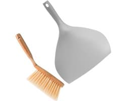 Kleine Veegborstel Stofpan - Handveger Blik - Desktop Schoonmaken - Ergonomische Handgreep - 33x17cm - Grijs