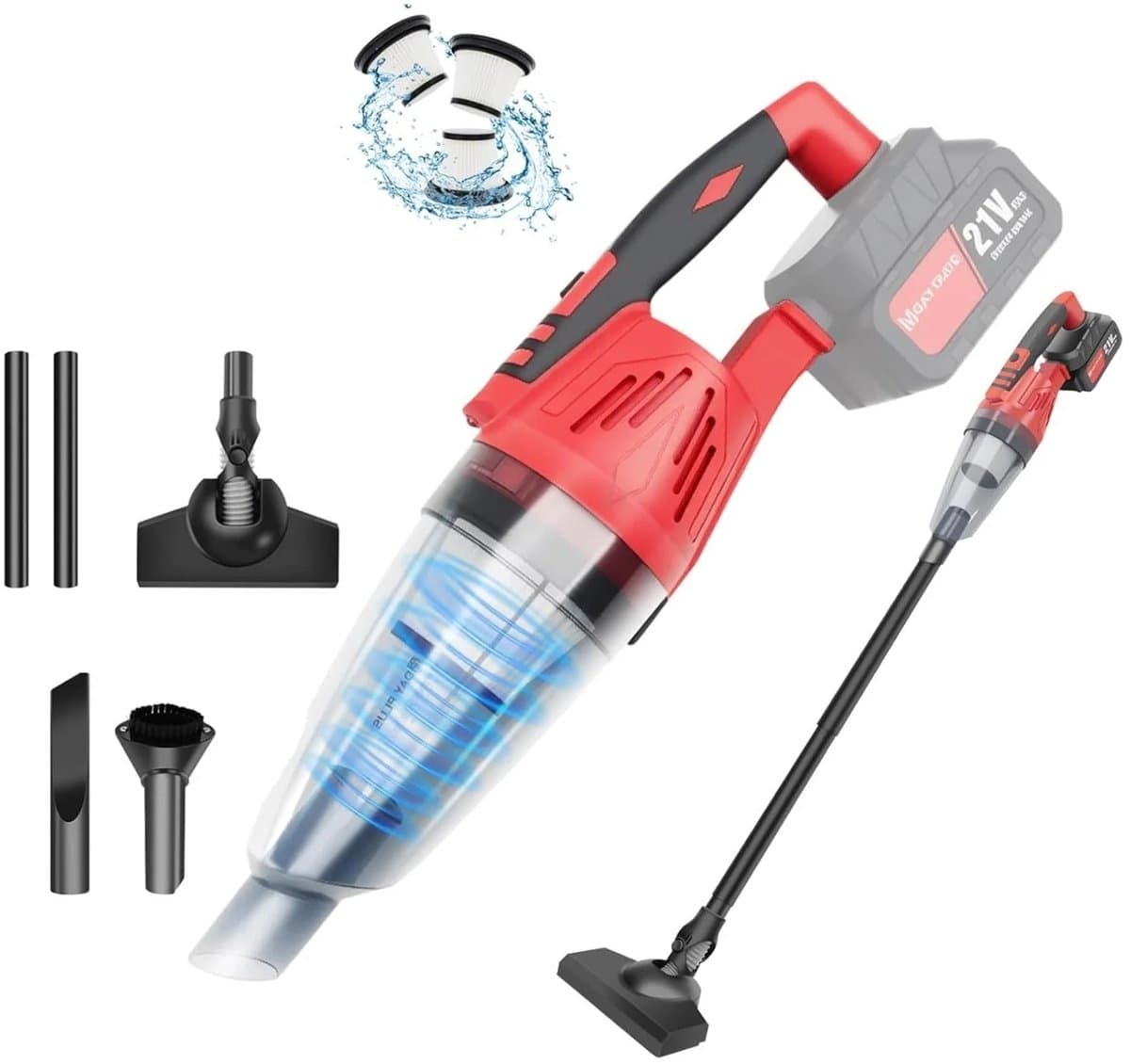 Cellista Draadloze Handstofzuiger 21V - Auto Stofzuiger - Steelstofzuiger - 5500Pa Zuigkracht - Oplaadbare Hoover - 600ml - Met LED Licht en Accessoires — afbeelding 1
