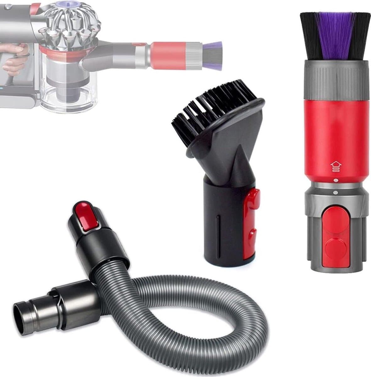 Driedelige stofborstel- en accessoireset Geschikt voor Dyson V7–V15 stofzuigerslangen: krasvrije borstel + slangverlenger, laat geen resten achter. — afbeelding 1