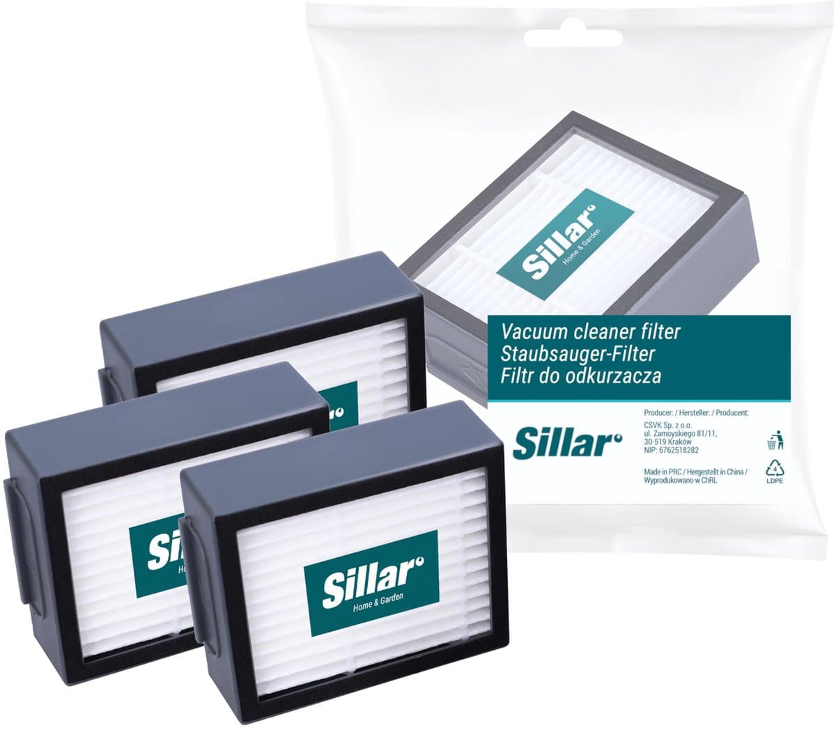 Sillar, set 3 stofzuigerfilters, HEPA filters, anti-allergeen, geschikt voor schoonmaakrobot iRobot Roomba serie E I J, E4, E5, E6, E7, Combo I5/I8/J5 PLUS, I3, I3+, I4, I4+, I5, I5+, vervanging, 5x6.5x2 cm — afbeelding 1