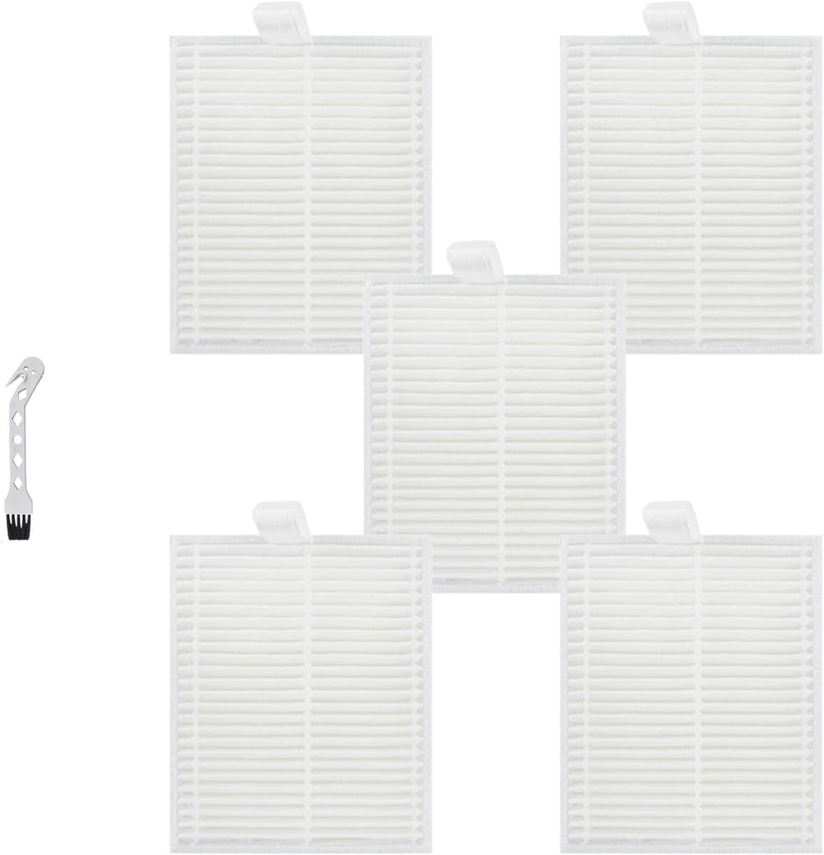 5 stuks HEPA Filter - Geschikt voor Eufy G50 Hybrid (SES) - L60 Hybrid (SES) - L60 - L60 SES - L50 - L50 SES - 6*7.5*0.9cm - met reinigingsborstel - Onderdelen - voor robotstofzuiger - Wit — afbeelding 1