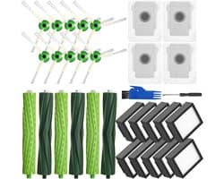 Reserveonderdelen voor iRobot Roomba i7 i7+ j7 j7+ i3 i3+ i4 i4+ E5 E6, borstelaccessoires voor Roomba E/I/J-serie, 3 sets rubberen borstels, 10 hoogwaardige filters, 10 zijborstels, 4 stofzakken