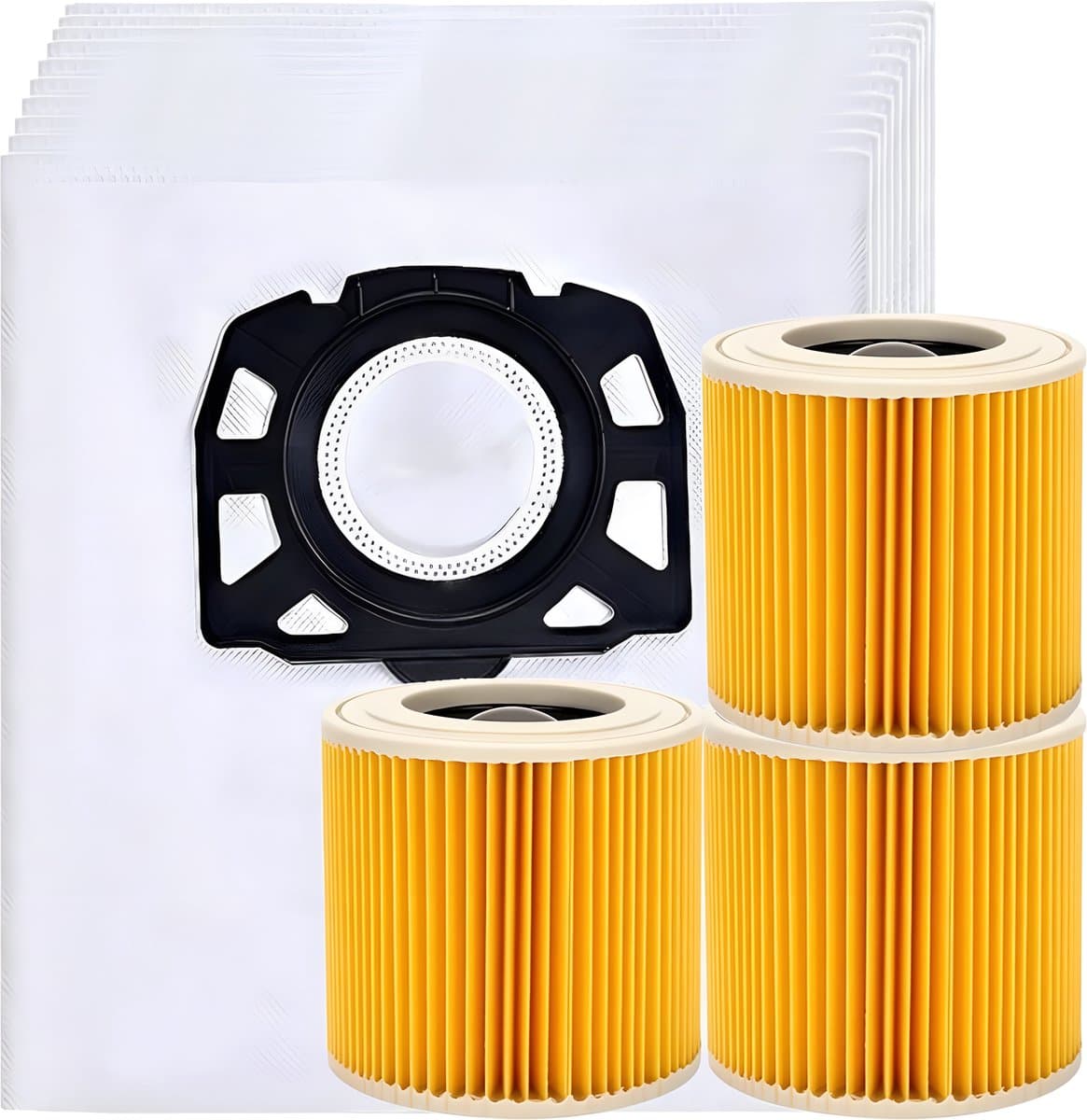 10x Stofzuigerzakken & 3 filter geschikt voor Karcher WD2 Plus, WD3 (Battery), KWD1, KWD2, KWD3, WD3.200 - WD3.800 M - stofzuigzak stofzakken — afbeelding 1