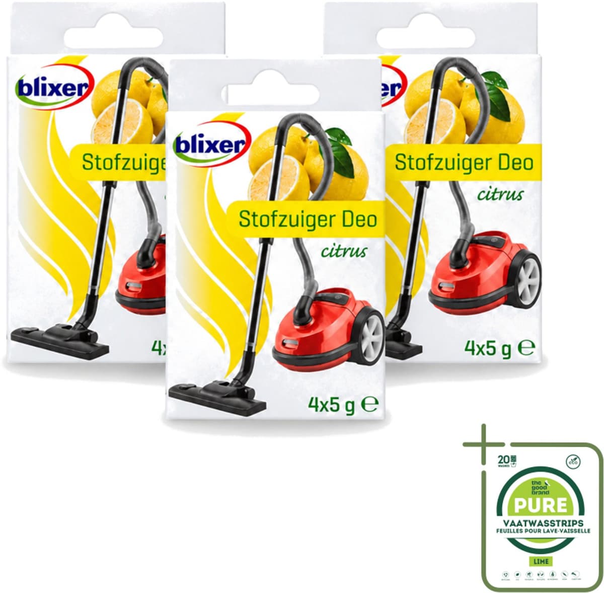 3 x Blixer - Beckmann - Stofzuiger Deodorant - Citrus - 4 Geurverspreiders - Grootverpakking - Vaatwasstrips - Stofzuiger Geur - Citrusgeur - Geurverspreider - Frisse Lucht - Huishoudelijke Geur — afbeelding 1