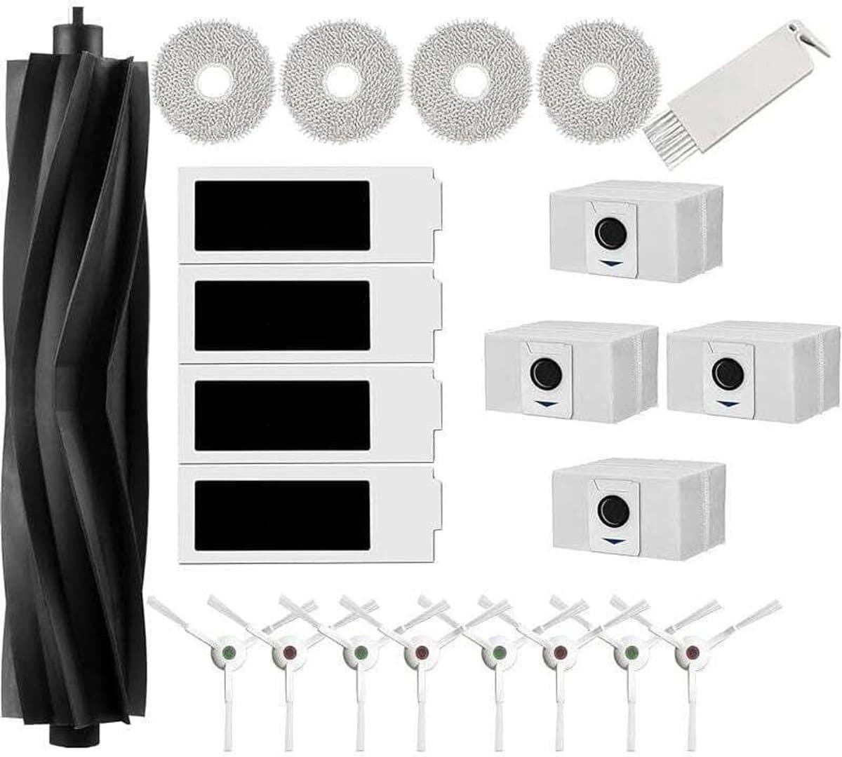 Accessoiresgeschikt voor Ecovacs Deebot T20 Omni en T20e Omni: 1 grote rubberen borstel, 4 HEPA-filters, 4 reinigingsdoeken, 8 zijborstels — afbeelding 1