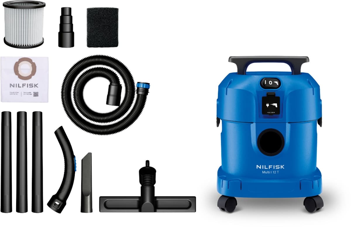 Nilfisk Multi I 12 T Nat- & Droogzuiger 1100W 12L met Stopcontact voor Elektrisch Gereedschap, Blaasfunctie & Power Tool Adapter — afbeelding 1