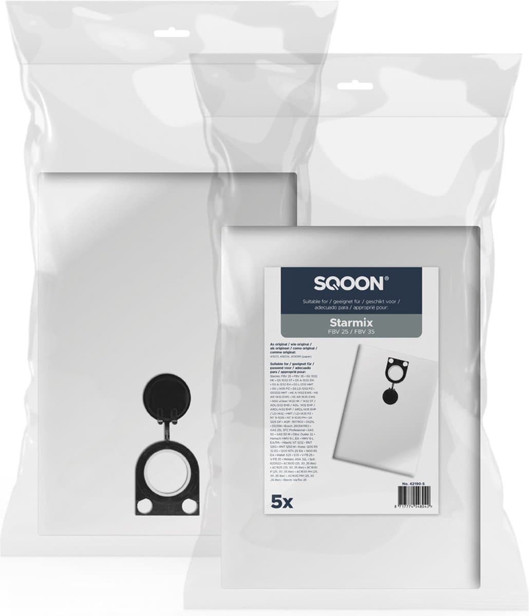 SQOON® Stofzuigerzak geschikt voor Starmix FBV 25/35 - Gelijk aan model: 411231, 416014, 413099 - High Filtration voor industriële stofzuigers — afbeelding 1