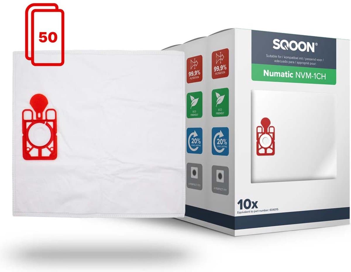 SQOON® Stofzuigerzakken - Geschikt voor Numatic Henry, Hetty, James & PPR-240 | Voordeelset 50 Stuks | NVM 1CH | Model 604015 — afbeelding 1