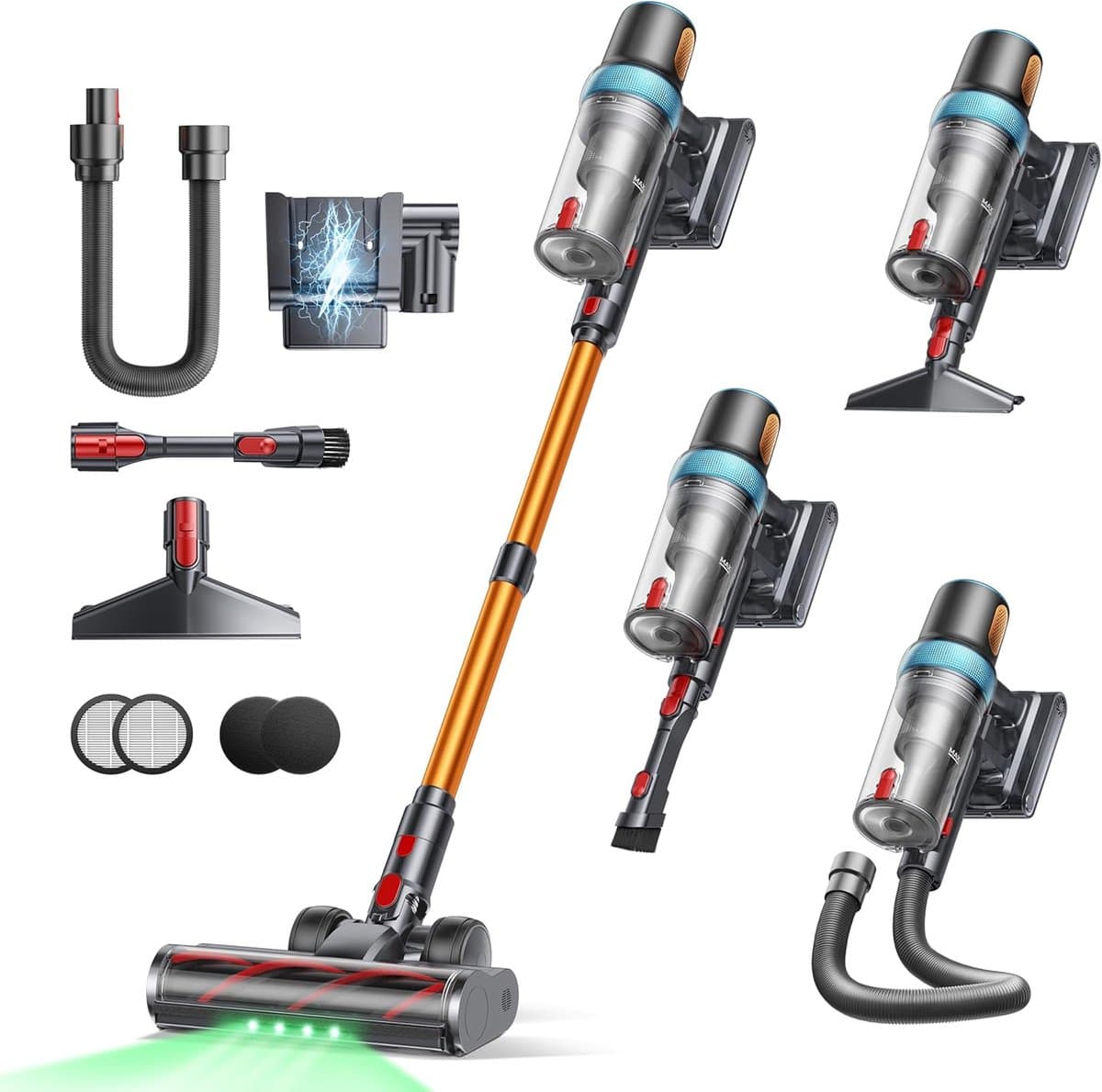 Draadloze Steelstofzuiger - Krachtige Stofzuiger - Huis Reinigen - Automatische Zuigkracht - 65 Min Werktijd - Oranje — afbeelding 1