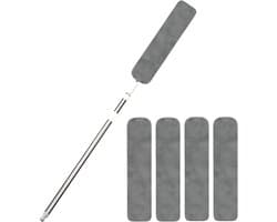 Stofzuiger met lange steel - Reinigingsgereedschap plumeau - Huis reinigen - Platte flexibele kop - Uittrekbaar - Grijs