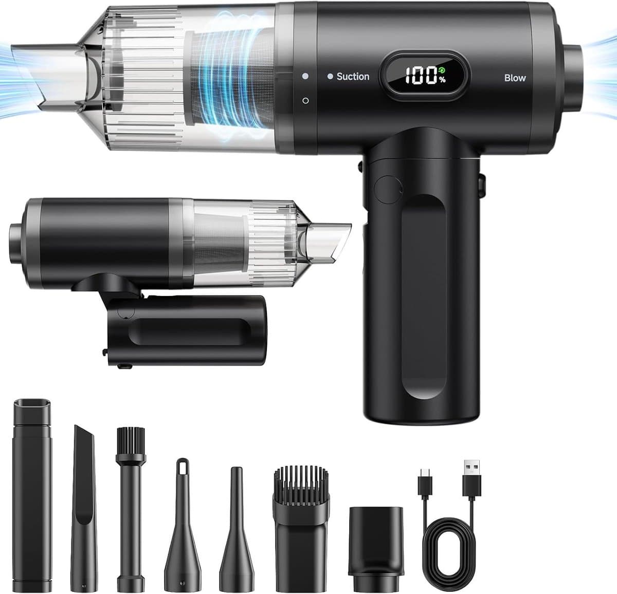 Sander Shop Handstofzuiger, 11000PA autostofzuiger, draadloos, opvouwbare mini-autostofzuiger met krachtige borstelloze motor , draagbare stofzuiger voor huisdierenhaar, voertuigen — afbeelding 1