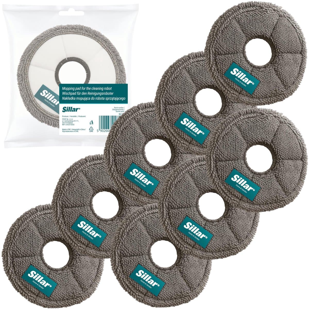 Sillar, set 8 dweilpads, microvezeldoek, geschikt voor Xiaomi S10 S20 X10 X20 L10 L20 X30 X40 X50, vervanging RMP7 / RMP8, herbruikbaar, diameter 13.5cm — afbeelding 1