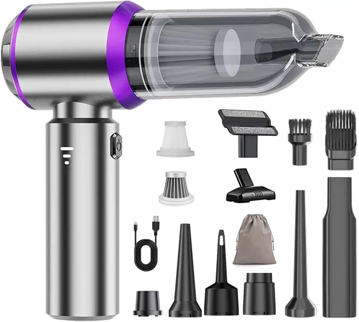 Mini Autostofzuiger - Draadloze Handstofzuiger - Auto Kantoor Thuis - 4-in-1 Functies - 22000PA Zuigkracht - Zilver Paars — afbeelding 1