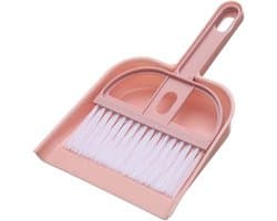 Mini Bezem Stofpan Set - Desktop Reinigingsset - Bureau Schoonmaken - Multifunctioneel Ontwerp - 17x10.5cm Bezem - Scandinavisch Roze