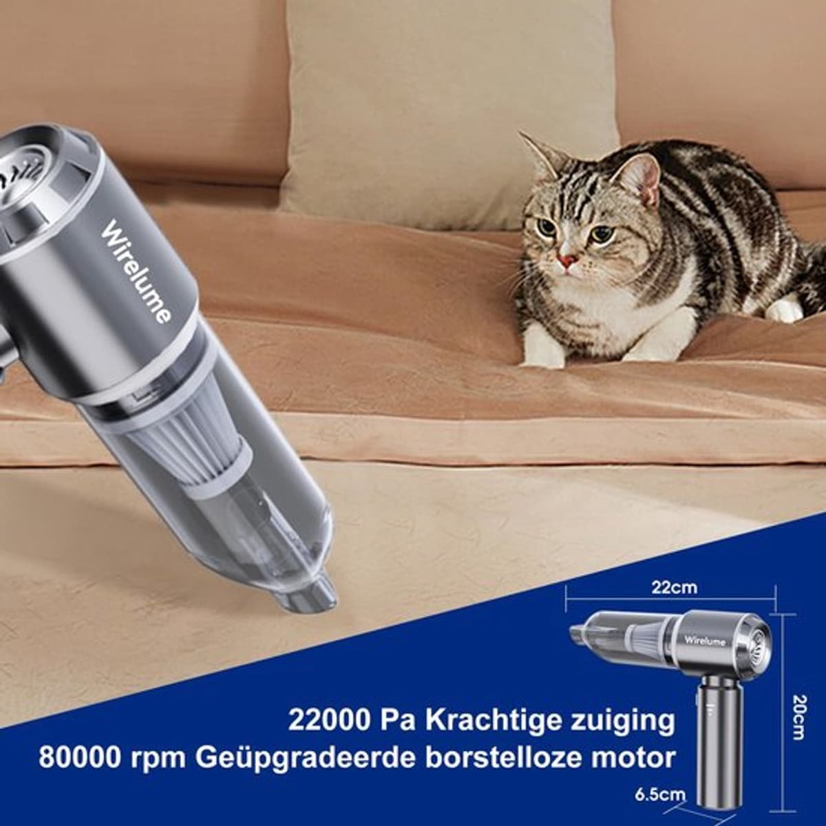 Draadloze Handheld Stofzuiger voor Auto, Krachtig 22000Pa Sterke Cyclonische Zuigkracht Blazende Borstelloze Motor Mini draadloos handstofzuiger accu Draagbaar Oplaadbaar Lichtgewicht — afbeelding 1