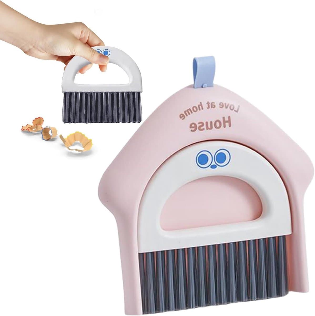 Bezem Met Stofblik - Schoonmaak Set - Dagelijks Schoonmaken - Compact En Opvouwbaar - 18.5x17cm - Roze — afbeelding 1