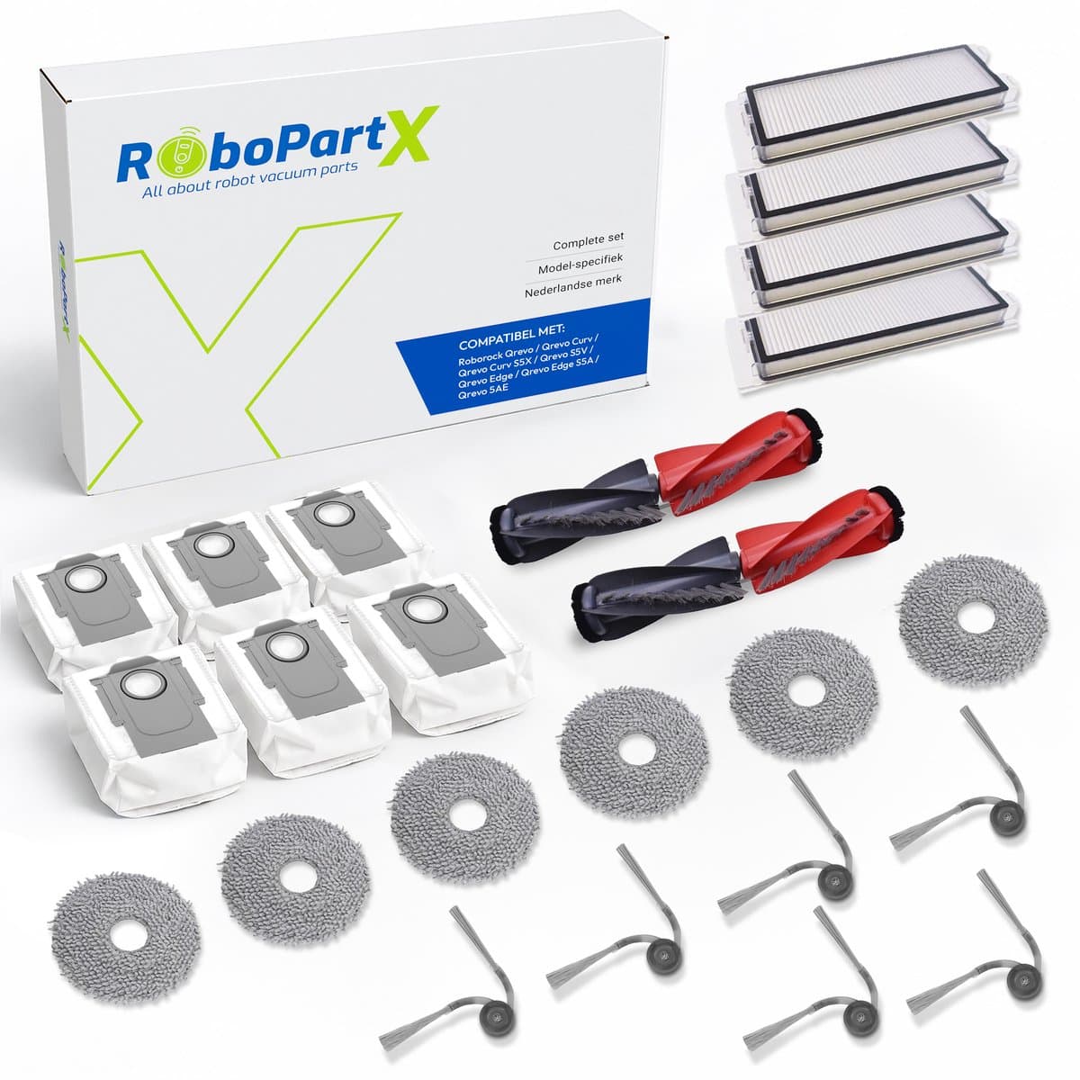 24-delige Accessoires Set Geschikt voor Roborock Qrevo S5V, Qrevo Edge, Qrevo Curv & Qrevo Edge S5A Robotstofzuiger - Complete Onderhoudsset - Onderdelen — afbeelding 1