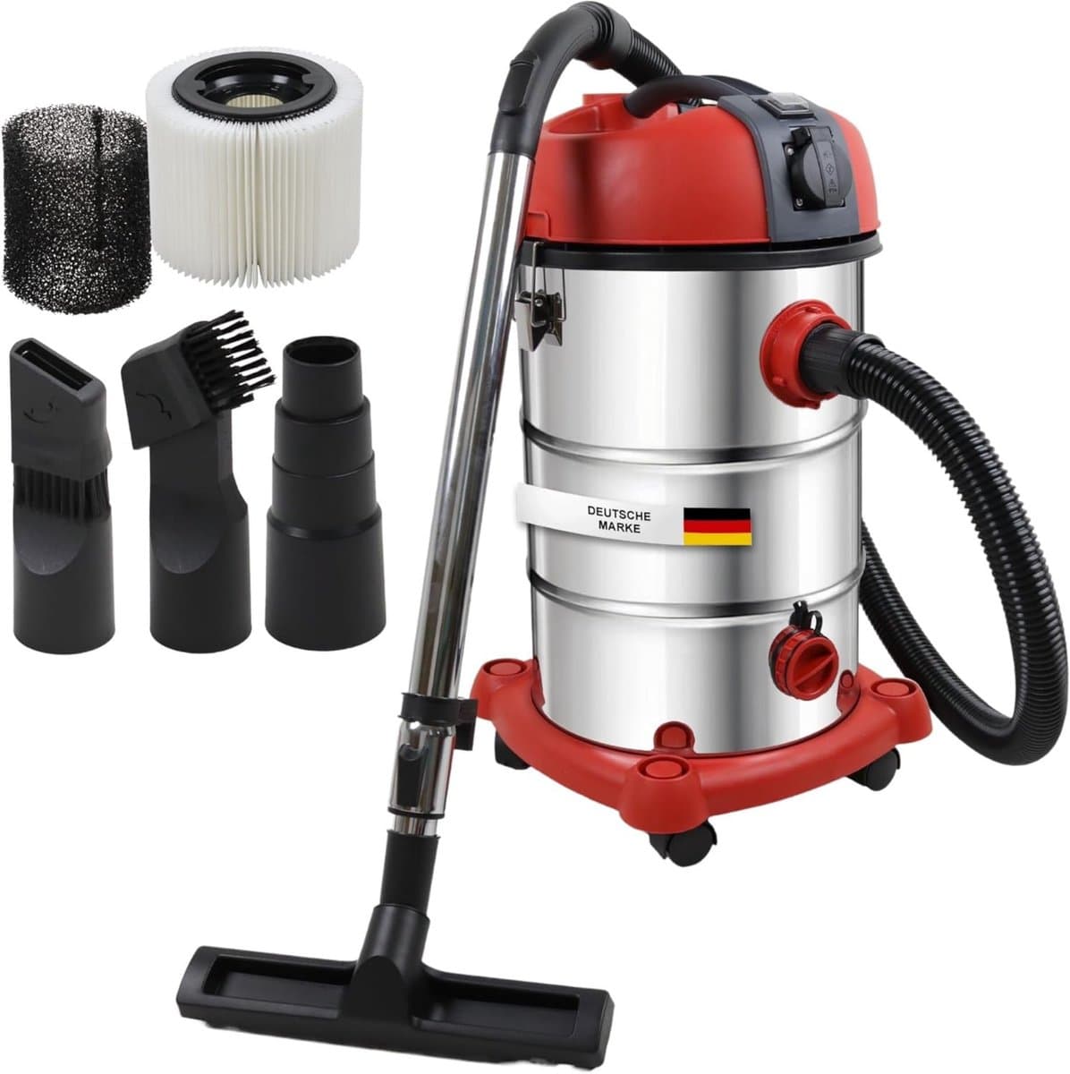 STAHLMANN VAC3300 industriestofzuiger nat en droog; 30L tank, geïntegreerd stopcontact, krachtig 3300W, met en zonder zak, blaasfunctie, machineaansluiting, professioneel apparaat, industriële stofzuiger — afbeelding 1
