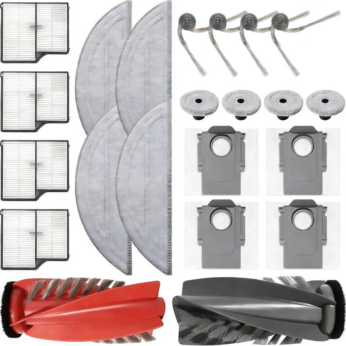 21 stuks Vervangingsonderdelen - geschikt voor Roborock Saros 10 stofzuiger - 1 rolborstel + 4 dweilpads + 4 randdweilen + 4 stofzakken + 4 zijborstels + 4 filters — afbeelding 1