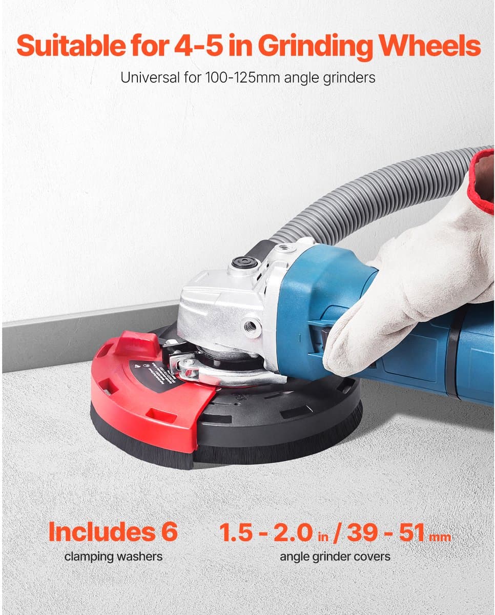 Stofafzuigkap voor Haakse Slijper 100-125 Mm, Met 6 Klemringen en Stofzuigeraansluiting - Perfect voor Hout, Beton en Steen — afbeelding 1