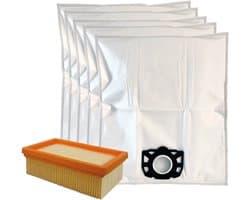Multaparts® stofzuigerzakken (5) en HEPA vlakfilter geschikt voor Kärcher stofzuigers | Geschikt voor Kärcher WD4, WD5, WD6, MV4, MV6 serie | Set met alternatieve stofzakken 2.863-006.0 & HEPA filter 2.863-005.0