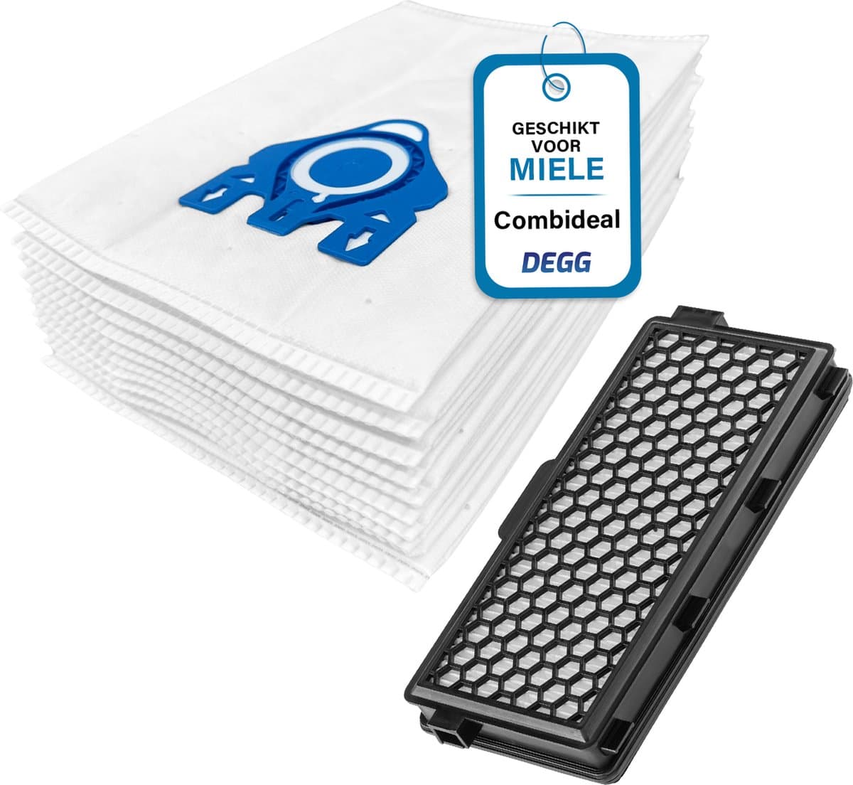 DEGG® - Onderhoudspakket - Geschikt voor Miele GN + Hepa Airclean Filter - 10x Stofzuigerzakken - 1 Hepa Airclean 50 (vervangt SF-HA 50) - Combideal — afbeelding 1