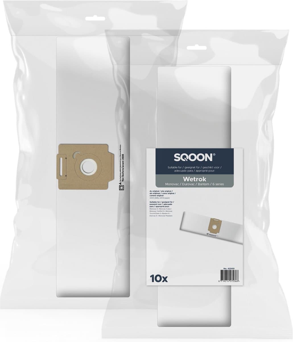 SQOON® Stofzuigerzakken Geschikt voor Wetrok Monovac / Durovac 6 Series - 10 Stuks — afbeelding 1