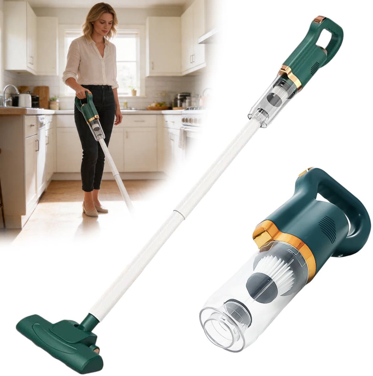 Draadloze Stofzuiger - 8500 Pa Zuigkracht - Steelstofzuiger - 75 W - 1500 Mah Lithiumbatterij - 700 ML Stofreservoir - Draadloze Handstofzuiger voor Thuisgebruik - Groen — afbeelding 1