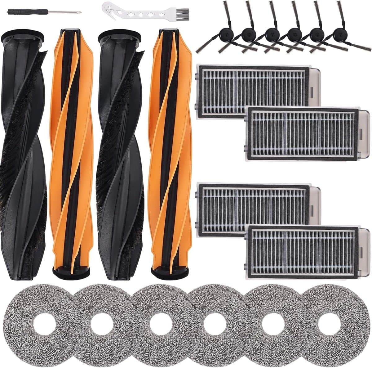 Accessoireset, vervanging gescht voor Dreame X50 Ultra Complete/L50 Pro Ultra/L40s Pro Ulta/X50 Master robotstofzuiger, reserveonderdelen voor Mova V50 Ultra met 2 dubbele hoofdborstels, 4 filters, 6 — afbeelding 1