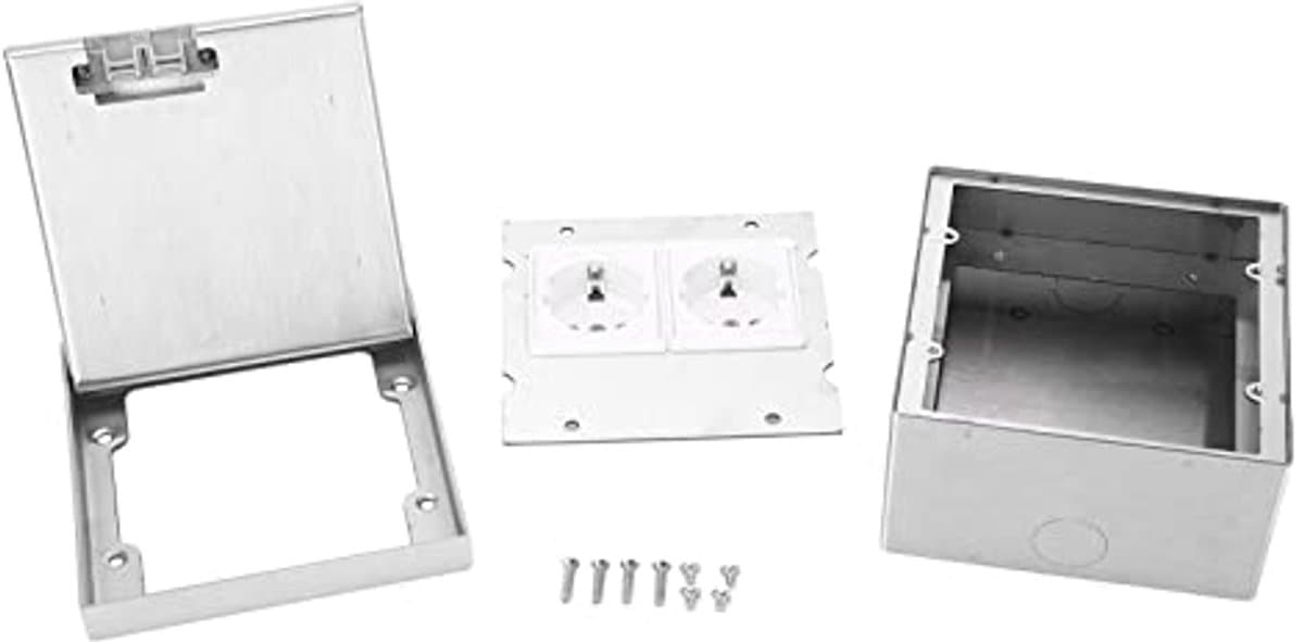 Floor Exhaust Kit, 16A AC250V Stainless Steel Floor Sockets Recessed Floor Outlet with Dual EU Standard Sockets, Floor Outlet Box Floor Plugs for Power Outlets — afbeelding 1