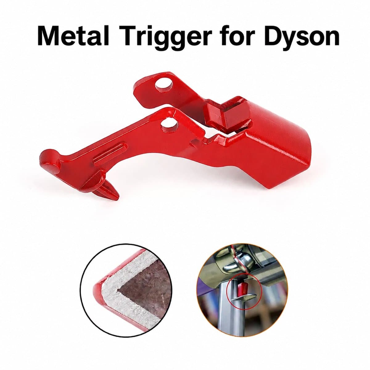 TLVX Sterke Metalen Trigger geschikt voor Dyson V10 / V11 / Dyson Switch Button Metal / Dyson knop Metaal / Stofzuiger trigger / V10 / V11 /Dyson stofzuiger knop rood / Aan- uit knop Dyson / Trigger vervanger Dyson — afbeelding 1
