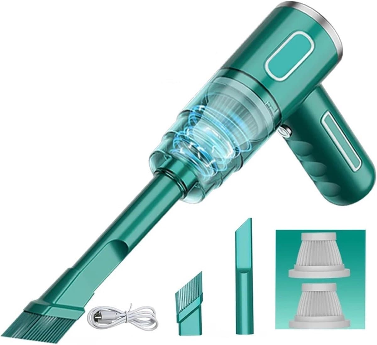 Draadloze Auto Stofzuiger - Kruimelzuiger Handheld - Auto Interieur Reinigen - Sterke Zuigkracht Nat Droog - 500 Gram Lichtgewicht - Groen — afbeelding 1