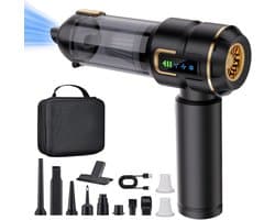 REDOM Stofzuiger 16.000 Pa – Draadloze handstofzuiger met krachtige zuigkracht – 3 standen – 4-in-1 zuigen, blazen, opblazen en leeglopen – Auto en huis – Zwart Goud