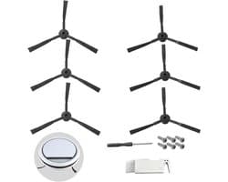 Zijborstels voor robotstofzuiger - 3 paar zijborstels geschikt voor Medion E32/MD18500/MD18501 met schoonmaakborstel en schroevendraaier, nylon materiaal voor optimale reiniging
