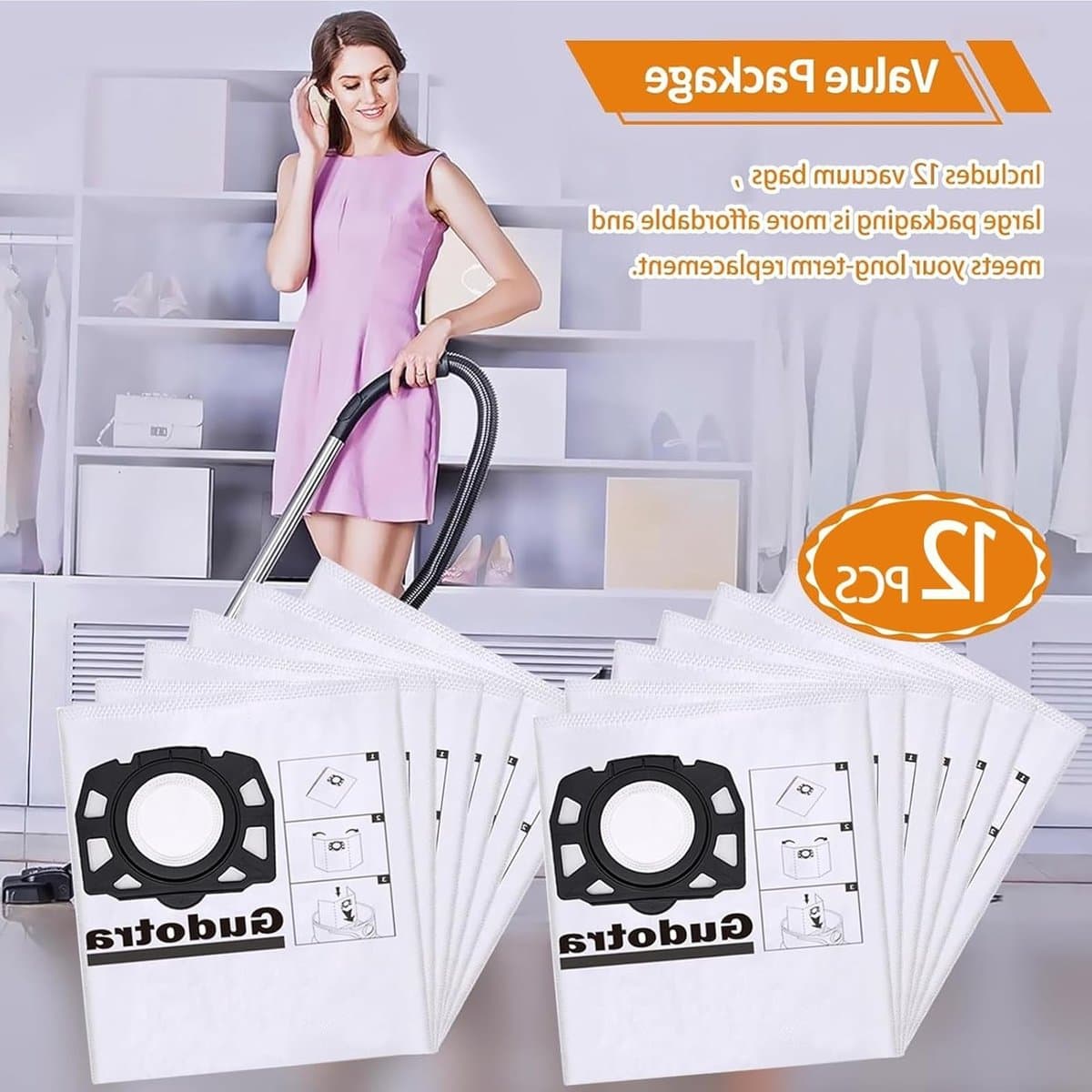 12 Vacuum Bags voor Kärcher WD3 WD2 Plus KFI 357 WD3S SE4001 SE4002 KWD1 KWD2 KWD3 - Stofzakken voor Stofzuigers, Hoge Kwaliteit en Duurzaam Gebruik — afbeelding 1
