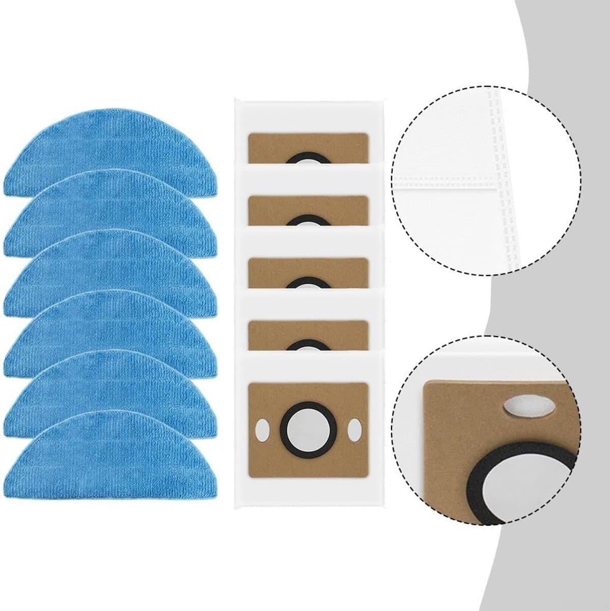 Stofzuigeraccessoireset voor ILIFE A30 Pro robotstofzuiger, 5 microvezel dweilen en 6 stofzakken, duurzaam materiaal met sterke afdichting tegen stof en vuil — afbeelding 1