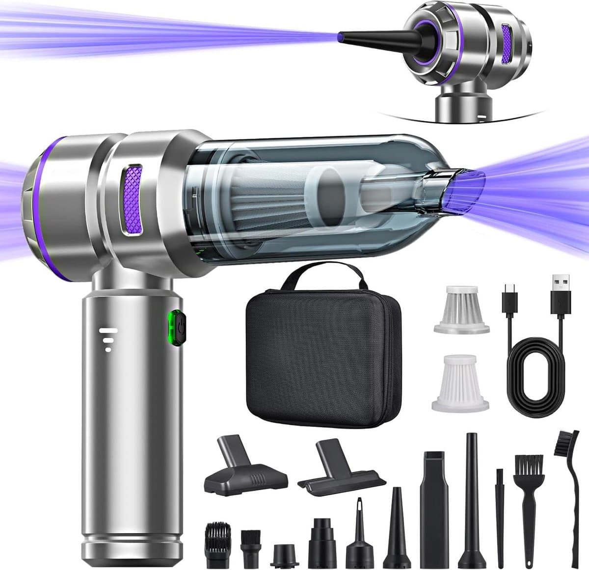 Handstofzuiger - Draagbare Stofzuiger - Auto en Huis Reinigen - 4-in-1 Multifunctioneel - 25000 Pa - Paars — afbeelding 1